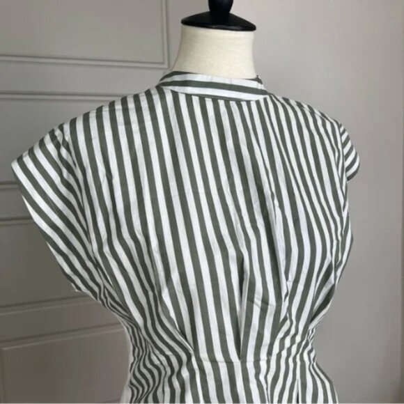 Zara Striped Green and White Cinched‎ Front Top Sz M *note - Picture 5 of 10